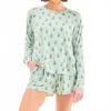 Mary Square Annie Pajama Top & Shorts Set In Cottage Stripes In Green