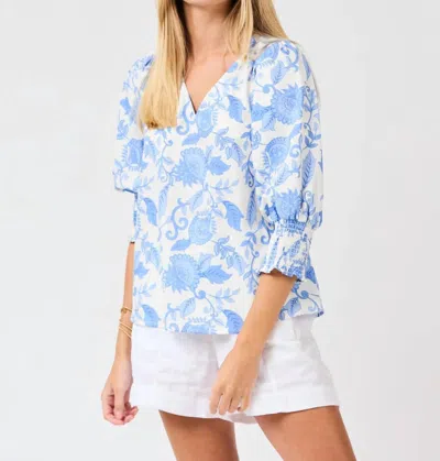 Mary Square Ashlyn Top In Porcelain Vines Blue