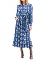 Mary Square Ava Midi Dress In Ikat Stripe Navy In Blue
