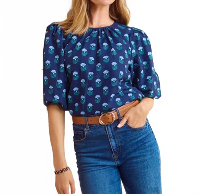 Mary Square Azalea Jewel Neck Printed Top In Floral Foulard Blue