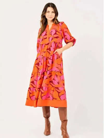 Mary Square Cameron Midi Dress In Glow Over In Orange