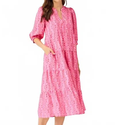 Mary Square Cameron V-neck Midi Dress In Pink Heirloom Vine