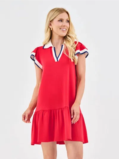 Mary Square Carissa Dress In Red/white