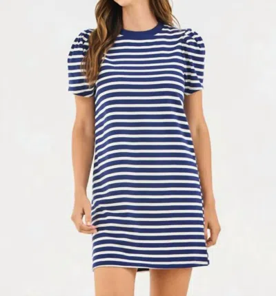 Mary Square Carolina Dress In Navy & White Stripe In Blue