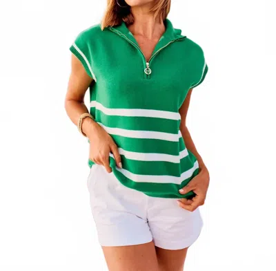 Mary Square Celia Sweater In White Stripe In Green