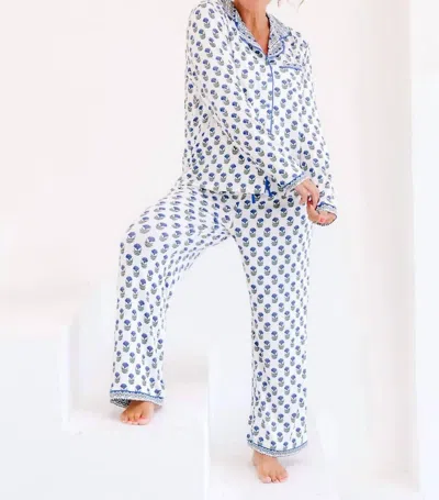Mary Square Charlotte Floral Foulard Pajama Set In Navy In Blue