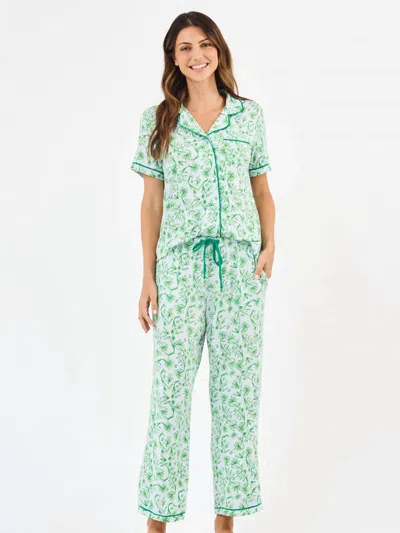 Mary Square Charlotte Pajama Pant Set In Laural Blooms In Green