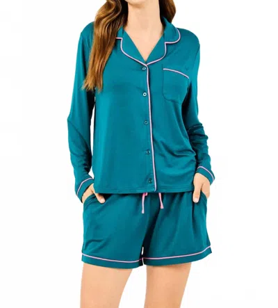 Mary Square Charlotte Pajama Short Set In Teal In Blue