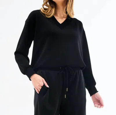 Mary Square Cloudsilk V Neck Top In Black