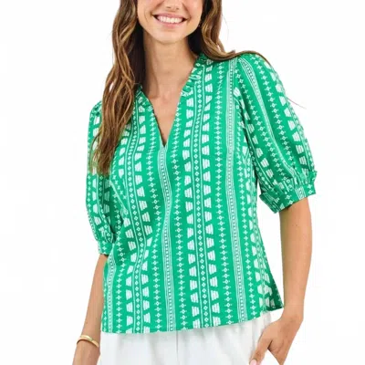 Mary Square Colette Heritage Top In Green / White In Multi