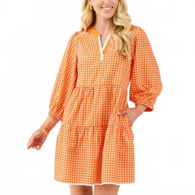 Mary Square Cooper Dress In Gingham-orange/white