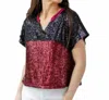 Mary Square Diane Sequin Gameday Top In Garnet & Black