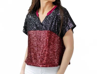 Mary Square Diane Sequin Top In Garnet & Black In Animal Print
