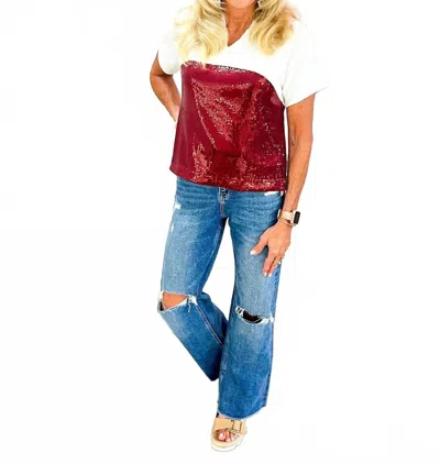 Mary Square Diane Sequin Top In Maroon In Multi