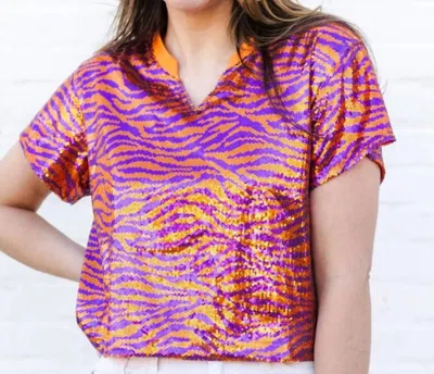 Mary Square Diane Top In Tiger Stripes Orange Purple In Pink