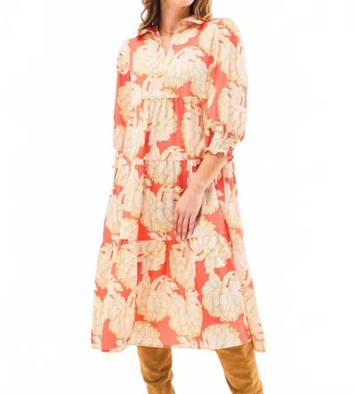 Mary Square Eleanor Floral Midi Dress In Fall Floral Fire In Pink