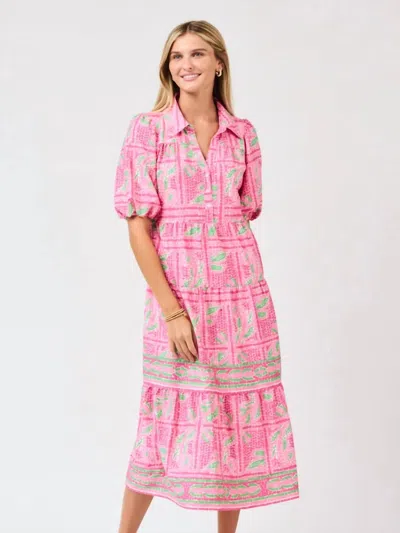 Mary Square Eloise Midi Dress In Trellis Tiles Pink
