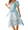 Mary Square Emery Dress In Blue And White Floral In Multi