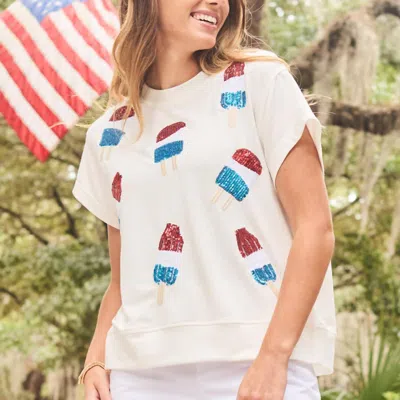 Mary Square Emily Short Sleeve Top In Popsicles In White
