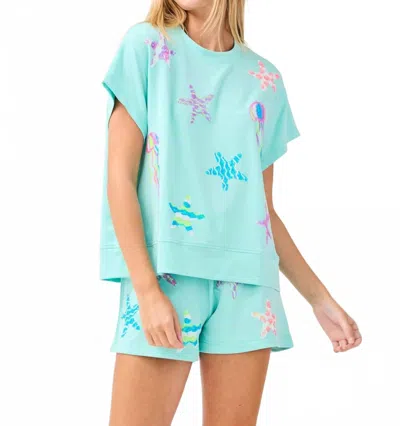 Mary Square Emily Top And Short Set In Sea Life In Green