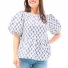 Mary Square Floral Foulard Nina Top In Navy In Blue