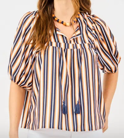 Mary Square Go Fight Win Blouse In Blue In Brown