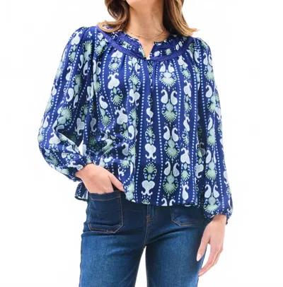 Mary Square Janelle Top In Ikat Stripe Navy In Blue