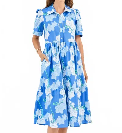 Mary Square Jema Button-fron Mini Dress In Orchid Blue Mix In Multi