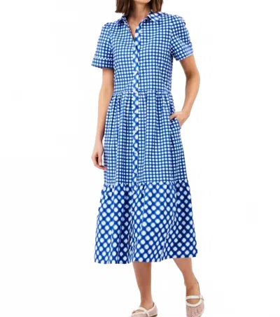 Mary Square Jema Button-front Midi Dress In Gingham Navy Mix In Blue