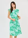 Mary Square Jenn Dress In Tropical Bouquet Green