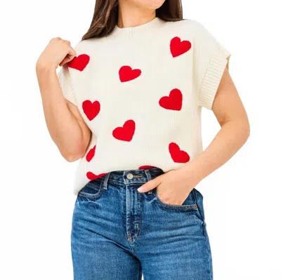 Mary Square Josie Mini Hearts Sweater In White