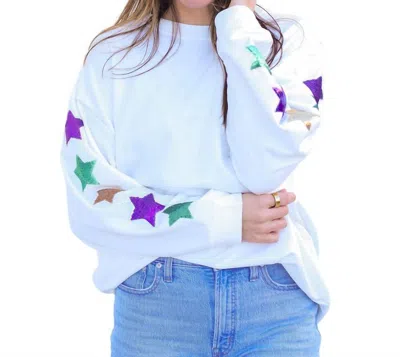 Mary Square Jules Mardi Gras Stars Sweatshirt In White In Blue