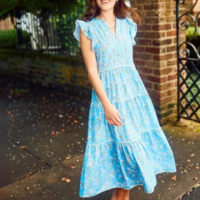 Mary Square Kari Pretty Petals Midi Dress In Blue Floral