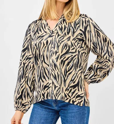 Mary Square Kayla City Limits Long Sleeve Top In Tan In Multi