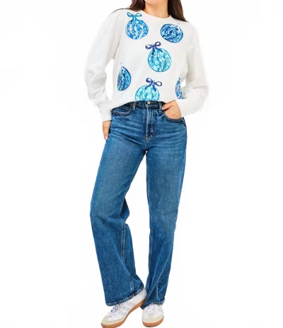 Mary Square Kelly Crew Neck Sweatshirt In Blue Ornaments In White