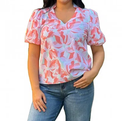 Mary Square Kenzie Bubble Sleeves Top In Botanical White In Blue