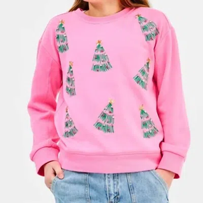Mary Square Kid's Sparkling Tree Long Sleeve Sweatshirt In Pink