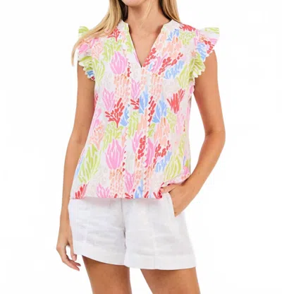 Mary Square Kira Cap Sleeve Top In Coral Cove White In Multi