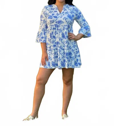 Mary Square Laguna Blossom Mini Dress In Blue Breeze