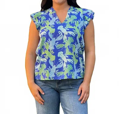 Mary Square Leigh V-neck Top In Blue