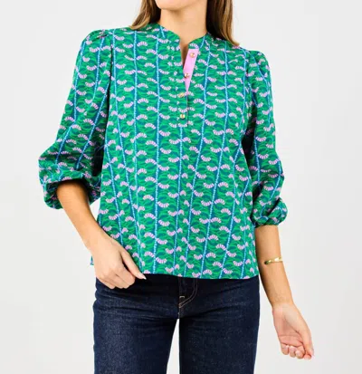 Mary Square Lia 3/4 Sleeve Top In Honey Vines Green