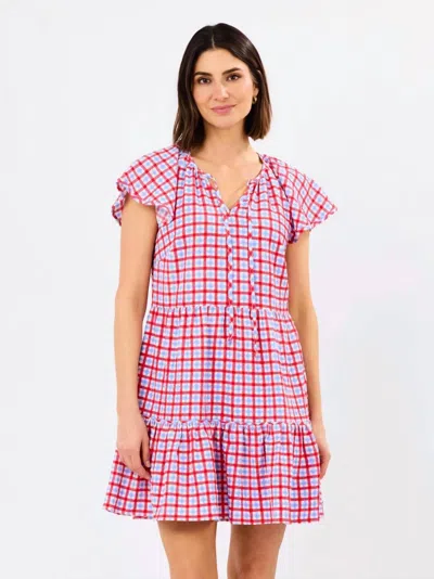 Mary Square Lillian Dress In Gingham Red/blue In Pink