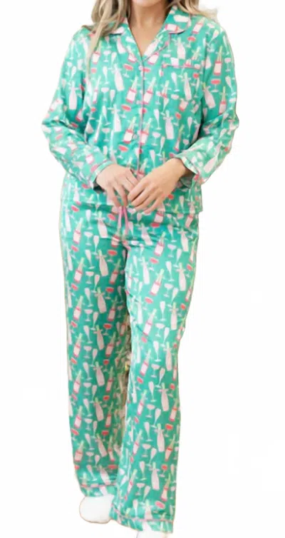 Mary Square Long Sleeve And Pants - Pajama Set In Mint In Multi
