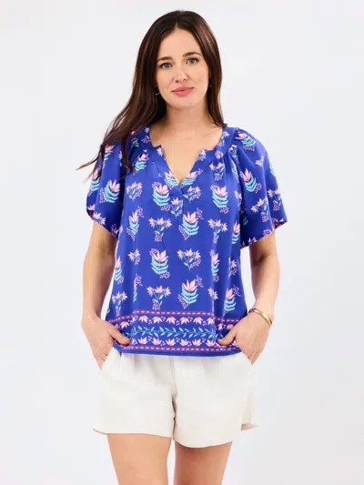 Mary Square Lori Split V-neckline Blouse In Blue