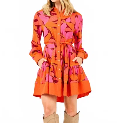 Mary Square Maya Long Sleeve Dress In Glow Over Fire In Orange