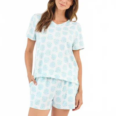 Mary Square Meadow Dreams Pajama Shorts Set In Crystal Blue