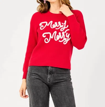 Mary Square Merry Merry Chenille Script Sweater In Red
