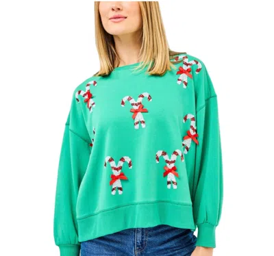 Mary Square Millie Candy Cane Sweatshirt In Green