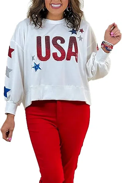 Mary Square Millie Usa Sweatshirt In White Multi