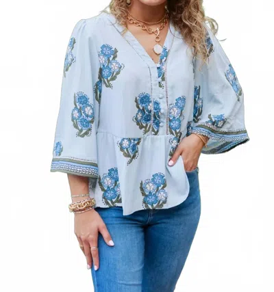 Mary Square Monroe Fable Floral Blouse In Blue